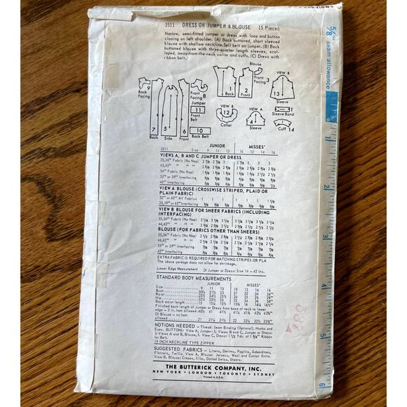 Vintage 1960s Butterick 3511 Sewing Pattern Size XS Dress Jumper Blouse COMPLETE - Picture 2 of 2